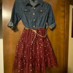 Stylish Burgundy Skirt with Gold Accents